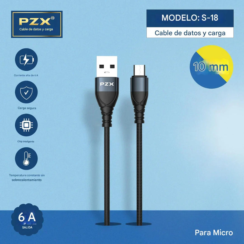 Cable De Datos Entrada Micro y Carga PZX 6 Amperios S-18