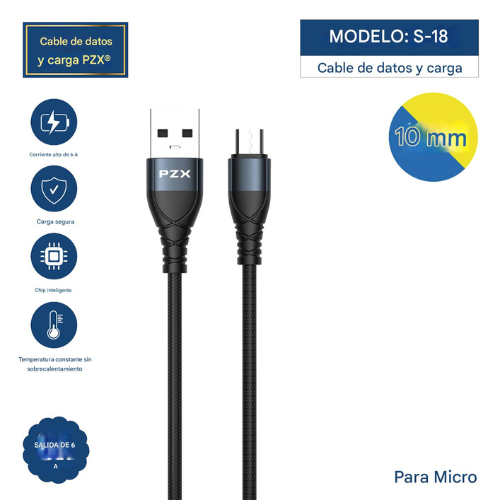 Cable De Datos Entrada Micro y Carga PZX 6 Amperios S-18