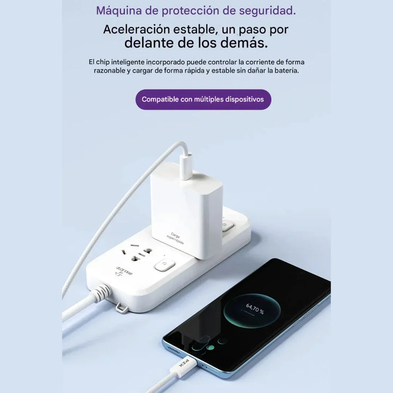 Cable De Carga Rápida 60W TypeC-C De 2 Metros PZX V198