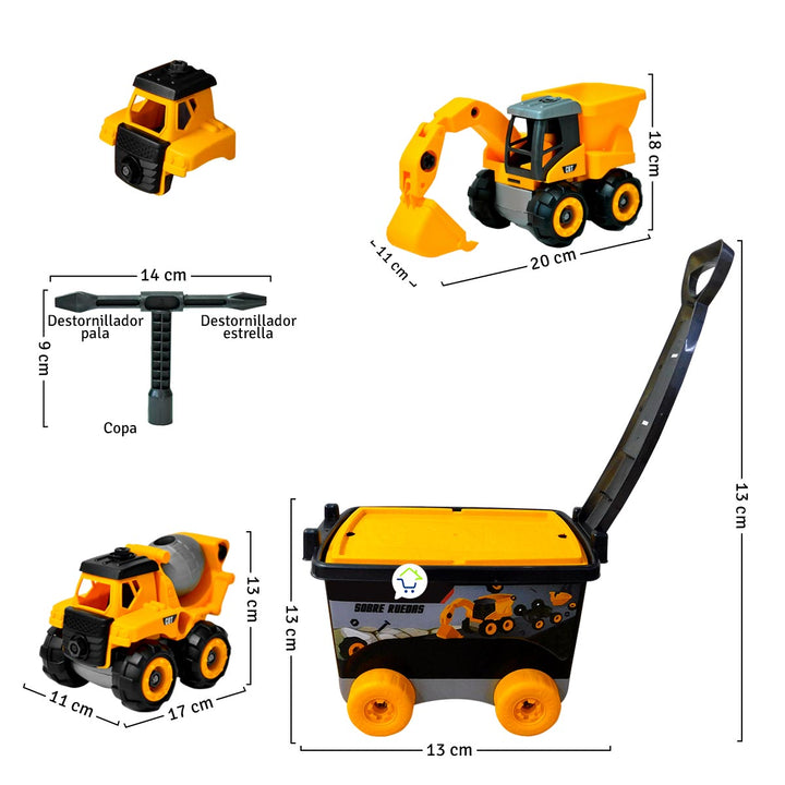 Caja Construcción 54 piezas Vehículos Armables Excavadora Volqueta PF122