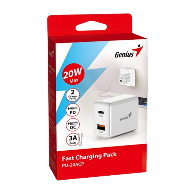 Cargador Genius PD-20ACP / 20w / Usb 3.0 y Usb C