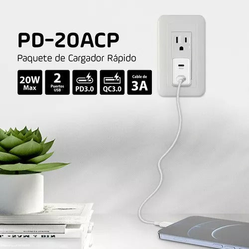 Cargador Genius PD-20ACP / 20w / Usb 3.0 y Usb C