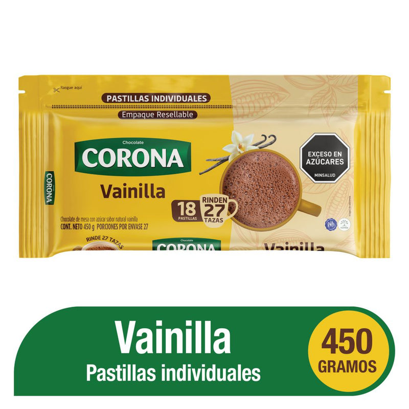 CHOCOLATE CORONA 450G VAINILLA PASTILLAS