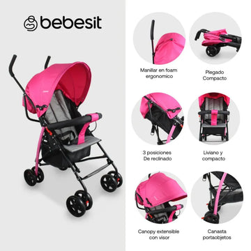 COCHE PASEADOR CLICK GK2020 - ROSADO BEBESIT