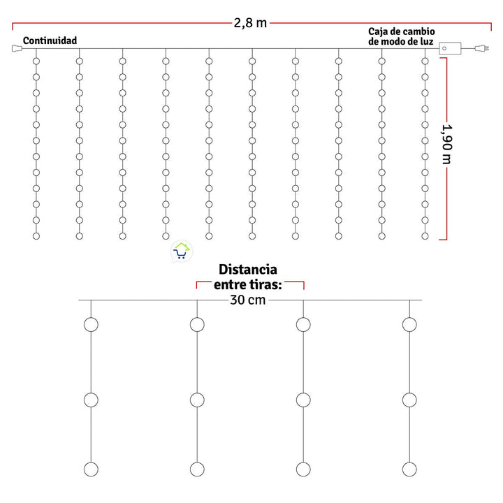 Cortina Esferas Navidad 2.8 x 1.9 m 120 LED Cristal Luces Decorativas 1815A