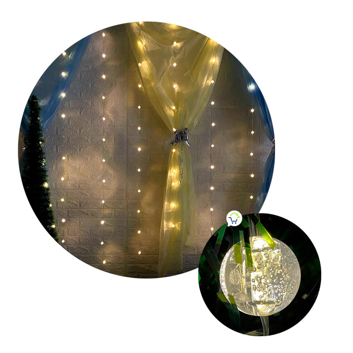 Cortina Esferas Navidad 2.8 x 1.9 m 120 LED Cristal Luces Decorativas 1815A