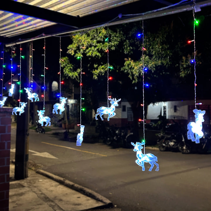 Cortina Led 3m Figuras Reno 120 Luces Navidad 2266