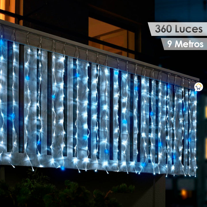 Cortina Luz LED 9x1M 360L Destellos Extensión Navidad 1341B