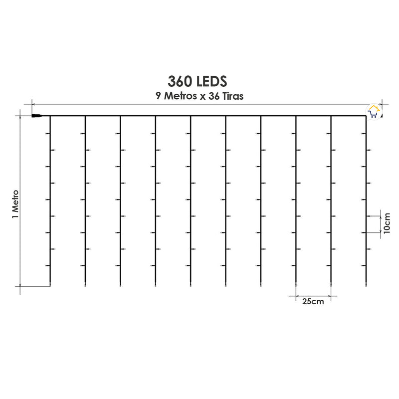 Cortina Luz LED 9x1M 360L Destellos Extensión Navidad 1341B