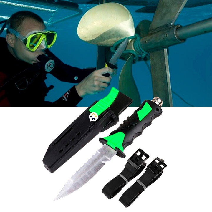 Cuchillo Para Buceo Acuático Táctico Pesca + Estuche y Correas 313V