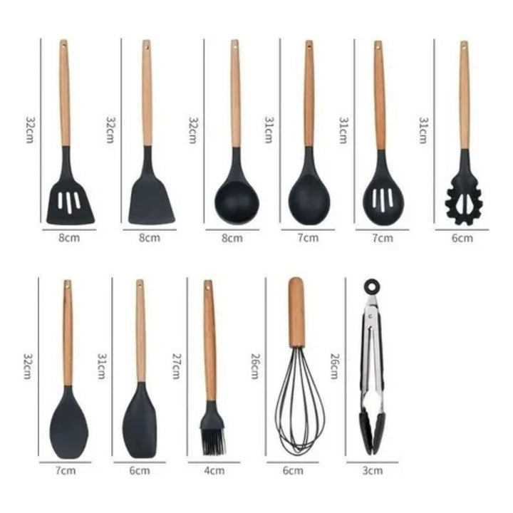 Set 12 Utensilios De Cocina Silicona Resistente Calor Gris