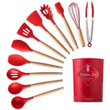 Set De Utensilios De Cocina En Silicona Madera Por 12 Rojo