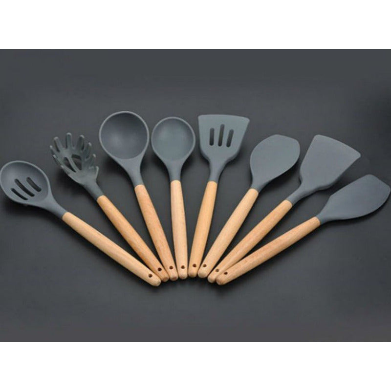 Set 12 Utensilios De Cocina Silicona Resistente Calor Gris