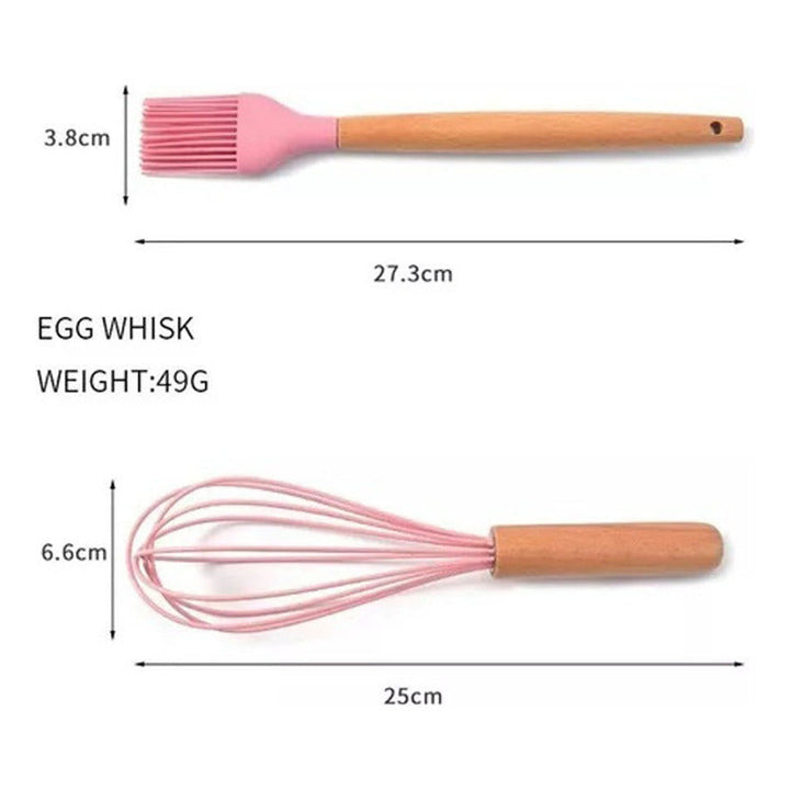 Set 12 Utensilios De Cocina Silicona Resistente Calor Rosa