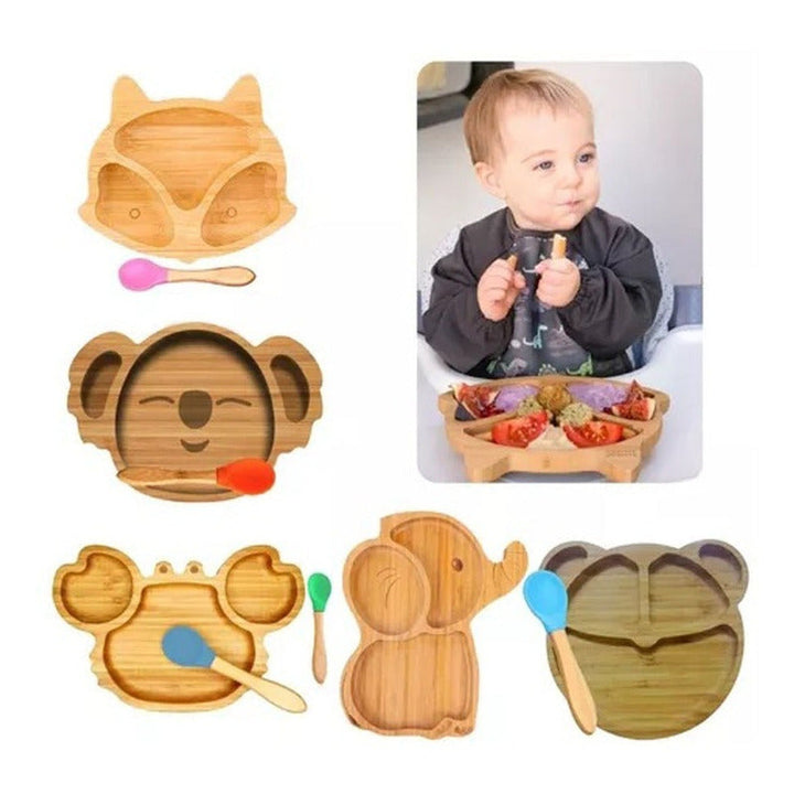 Plato Bambu Antideslizante Con Cuchara Bebés Zorro