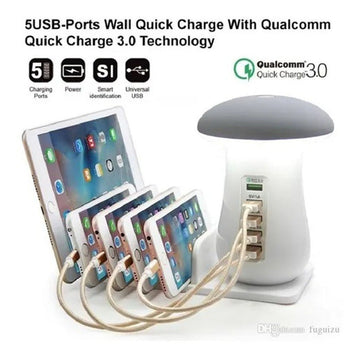 Estación Carga 5 Puertos Usb 3.0 Hongo Lampara Soporte Cable