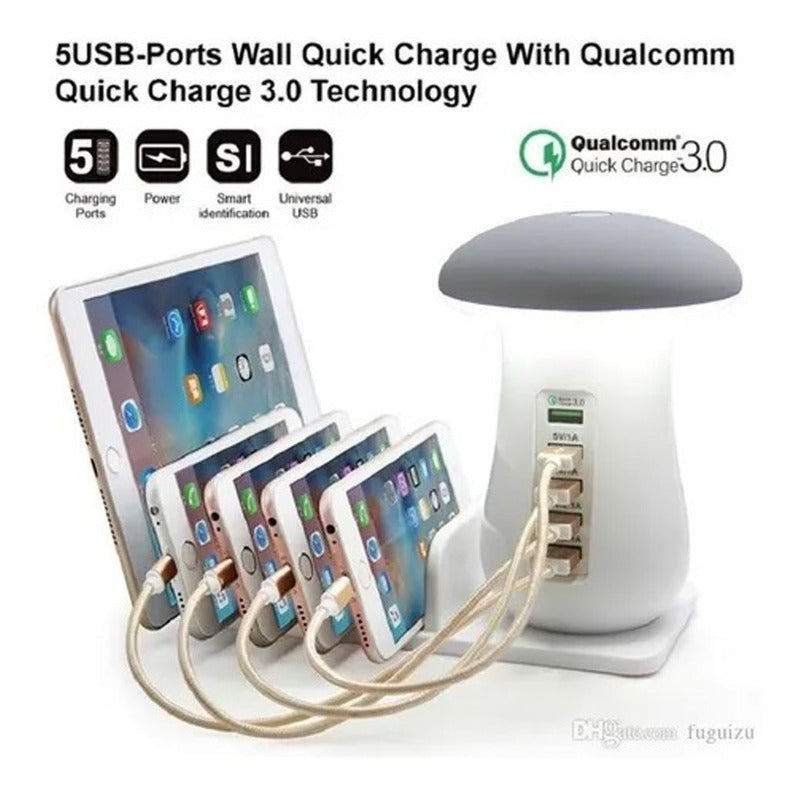 Estación Carga 5 Puertos Usb 3.0 Hongo Lampara Soporte Cable