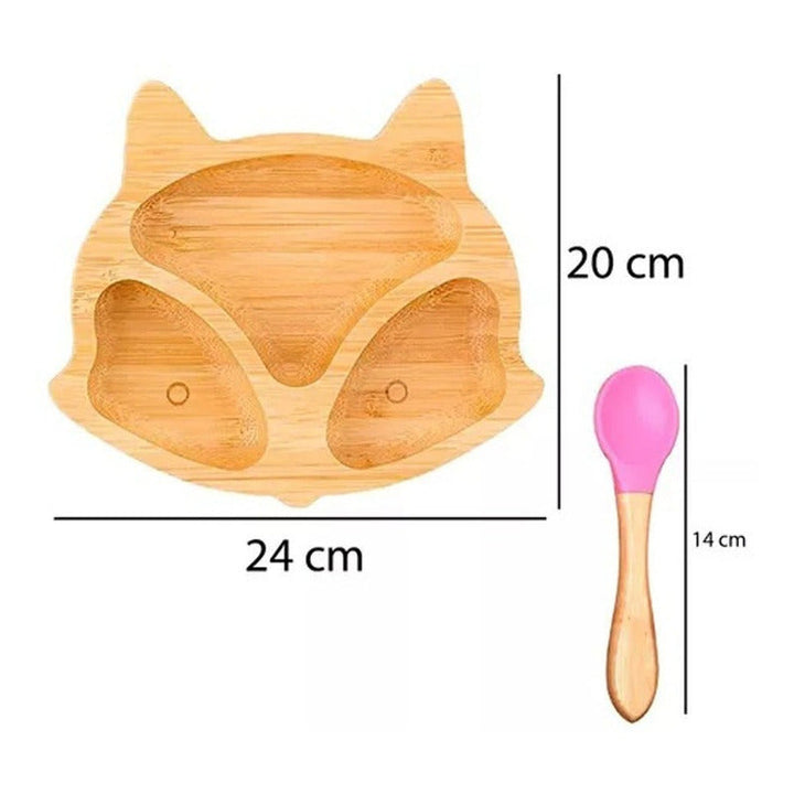 Plato Bambu Antideslizante Con Cuchara Bebés Zorro