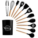 Set De Utensilios D Cocina En Silicona Madera Por 12 Negro
