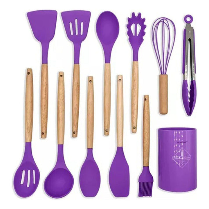 Set 12 Utensilios De Cocina Silicona Resistente Calor Viole