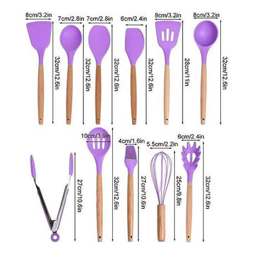 Set 12 Utensilios De Cocina Silicona Resistente Calor Violet