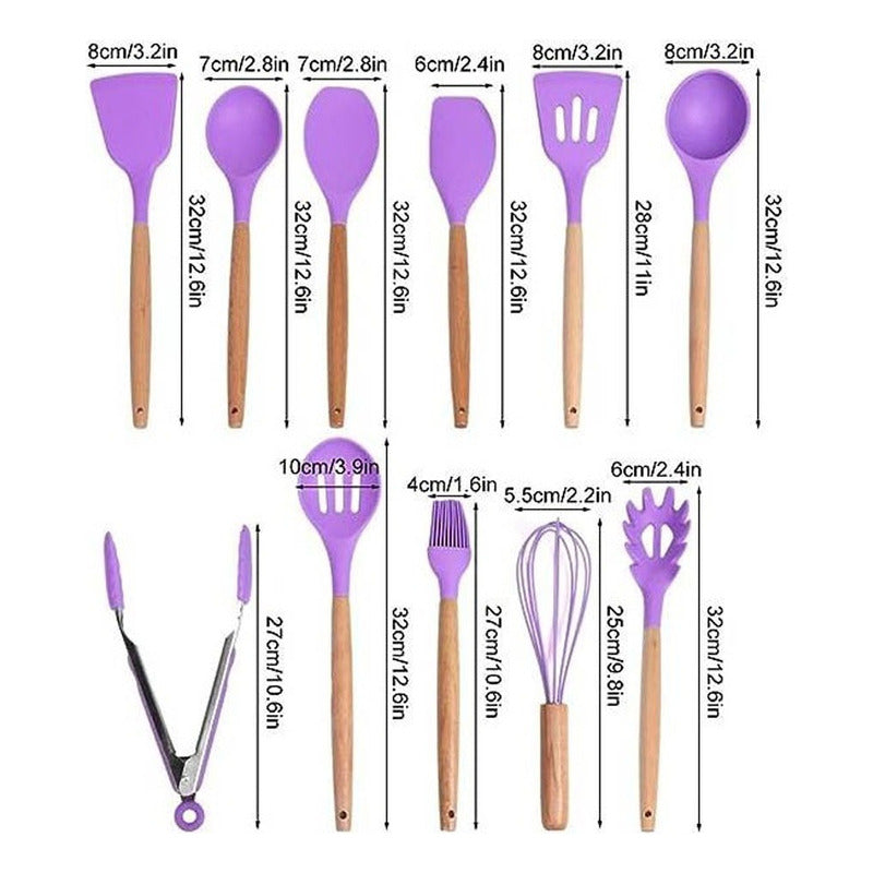Set 12 Utensilios De Cocina Silicona Resistente Calor Violet