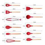 Set 12 Utensilios De Cocina Silicona Resistente Calor Rojo