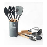 Set 12 Utensilios De Cocina Silicona Resistente Calor Gris