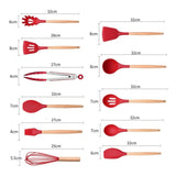 Set De Utensilios De Cocina En Silicona Madera Por 12 Rojo