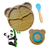 Plato Bambu Antideslizante Con Cuchara Bebés Oso