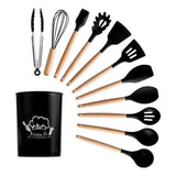 Set 12 Utensilios De Cocina Silicona Resistente Calor Negro