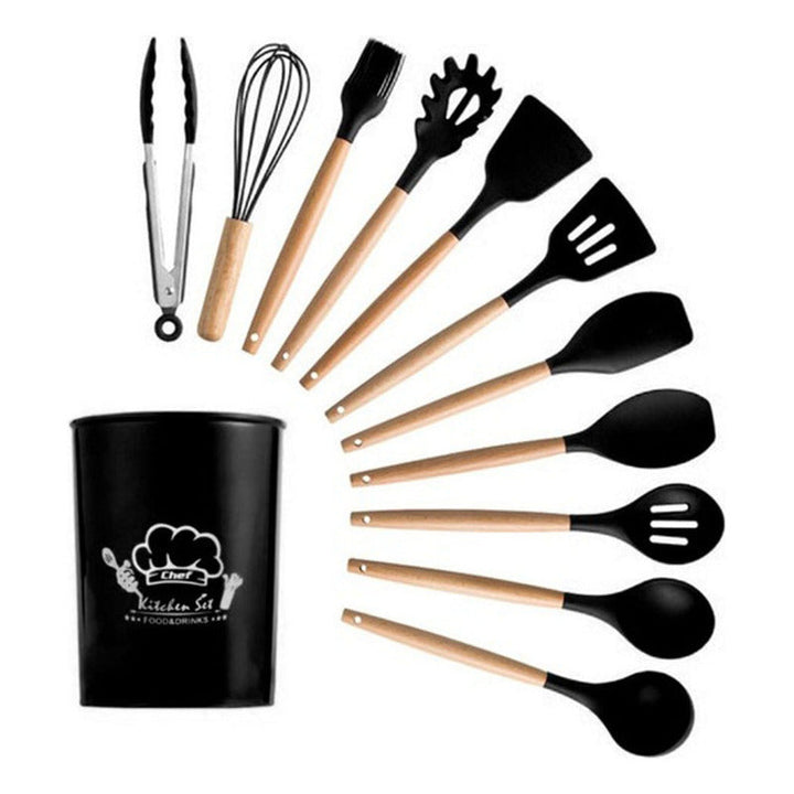 Set 12 Utensilios De Cocina Silicona Resistente Calor Negro