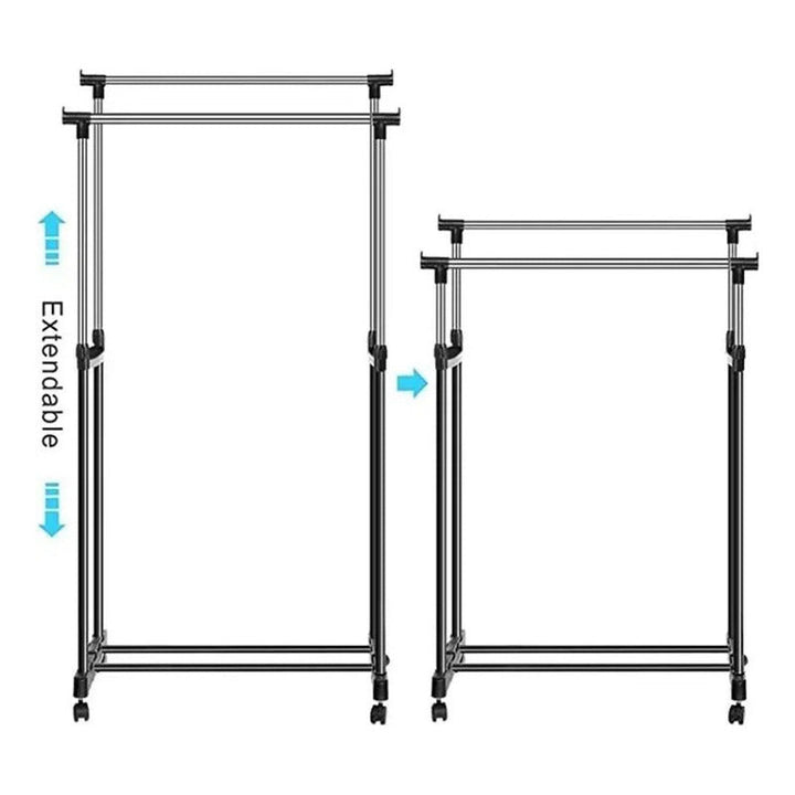 Tendedero Perchero Plegable De Piso Acero Inoxidable Ruedas Color Negro