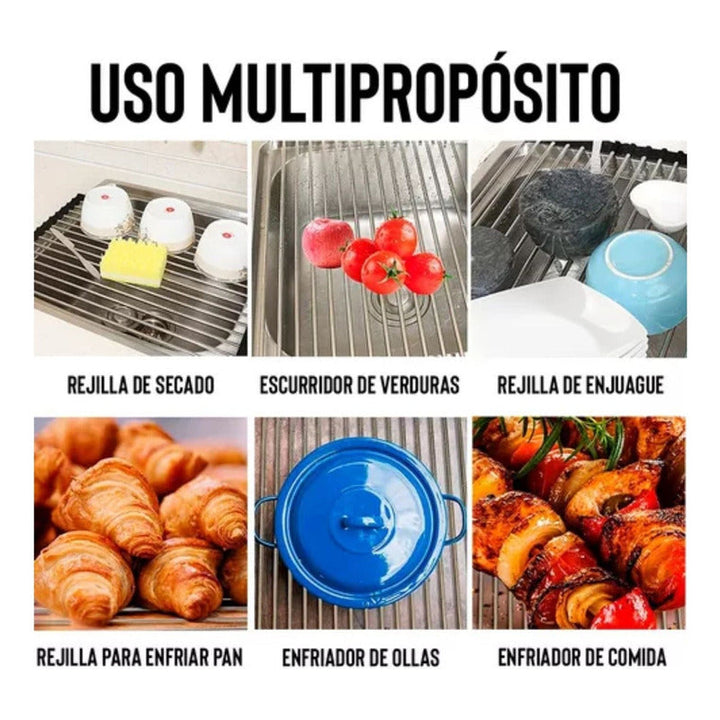 Escurridor De Platos Enrollable Cuadrado De Acero Color Gris