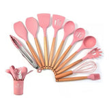 Set 12 Utensilios De Cocina Silicona Resistente Calor Rosa