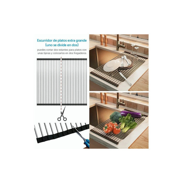 Escurridor De Platos Enrollable Cuadrado De Acero Color Gris