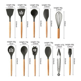 Set De Utensilios D Cocina En Silicona Madera Por 12 Negro