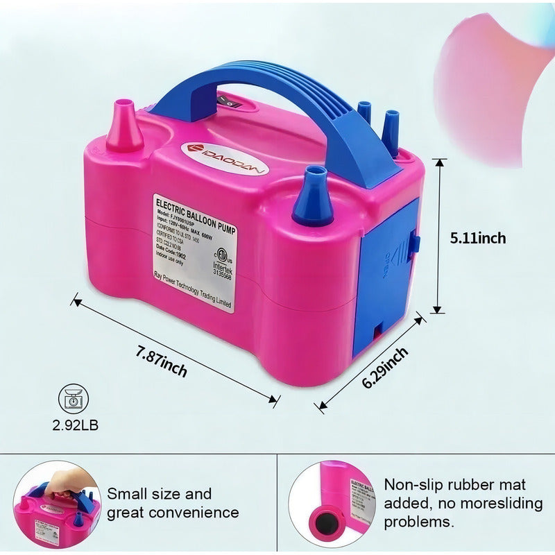 Fucsia 600w Bombas Inflador Globos Electrico Doble Boquilla