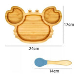 Plato Bambu Antideslizante Con Cuchara Bebés Cangrejo