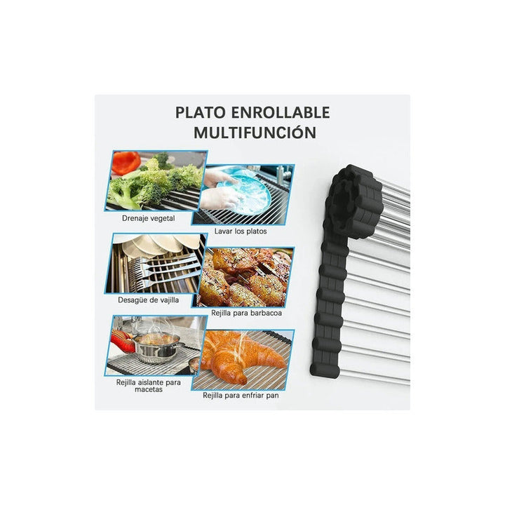 Escurridor De Platos Enrollable Cuadrado De Acero Color Gris
