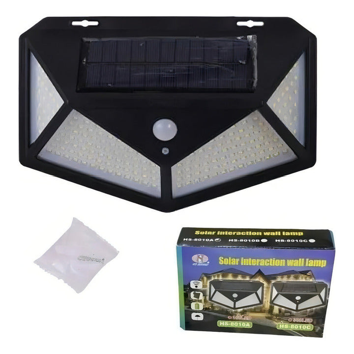 Lámpara Solar 100 Luces Led Exteriores Con Sensor Movimiento Color Negro