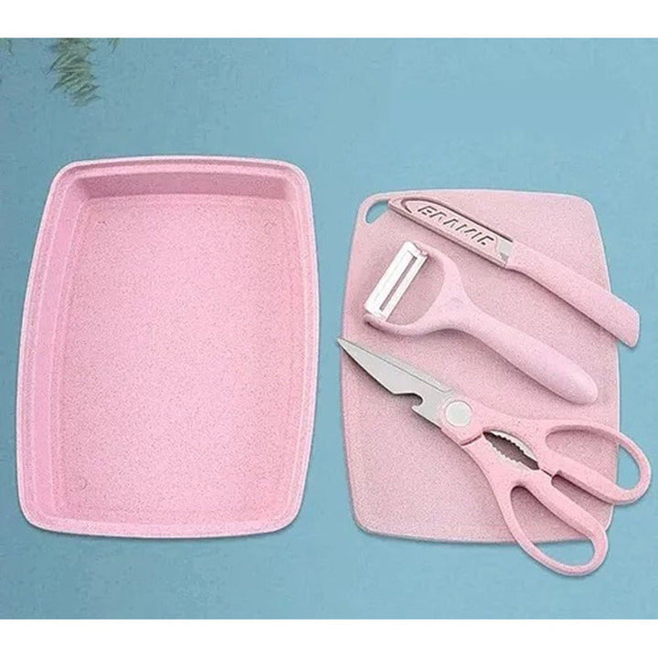 Tabla Implementos Cocina Pelador Tijeras Cuchillo Set X 4