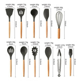 Set 12 Utensilios De Cocina Silicona Resistente Calor Negro