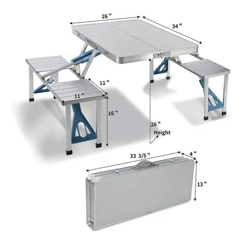 Mesa Plegable Portatil De Aluminio De Picnic Con 4 Asientos