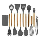 Set 12 Utensilios De Cocina Silicona Resistente Calor Gris