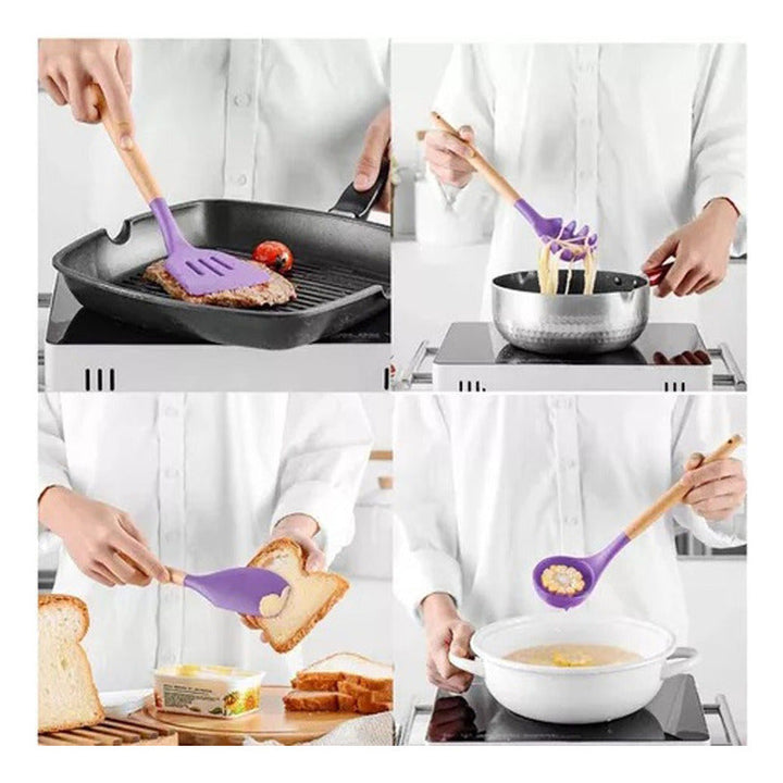 Set 12 Utensilios De Cocina Silicona Resistente Calor Violet