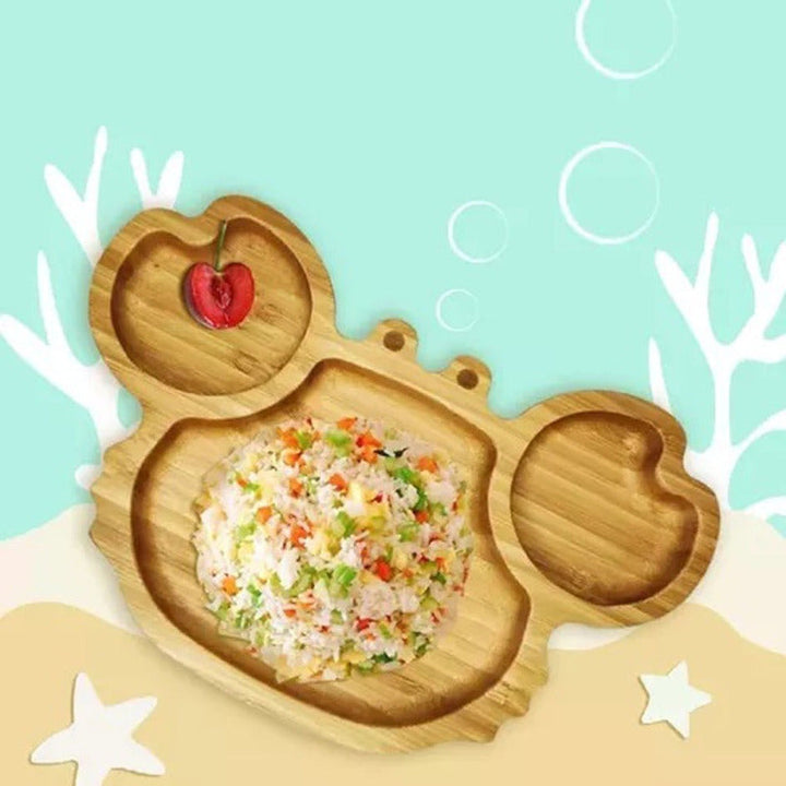 Plato Bambu Antideslizante Con Cuchara Bebés Cangrejo