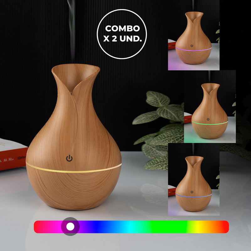 Humidificador Energy Plus Beige 5v, Combo De 2 Difusores De Aceites Esenciales, Luz Led Relajante, Capacidad 200 Ml, Ideal Para Aromaterapia Y Mejorar La Calidad Del Aire.