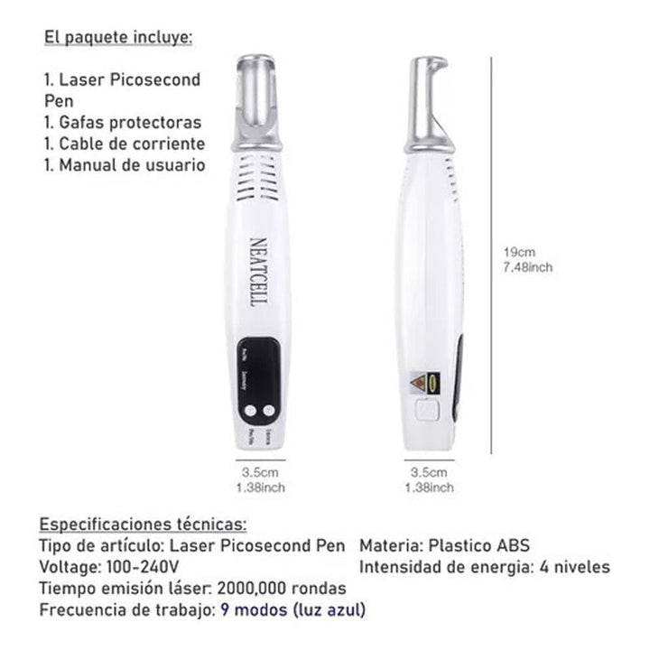 Laser Pico Second Pen Luz Azul Elimina Tatuajes Manchas Peca
