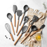 Set De Utensilios De Cocina En Silicona Madera Por 12 Gris